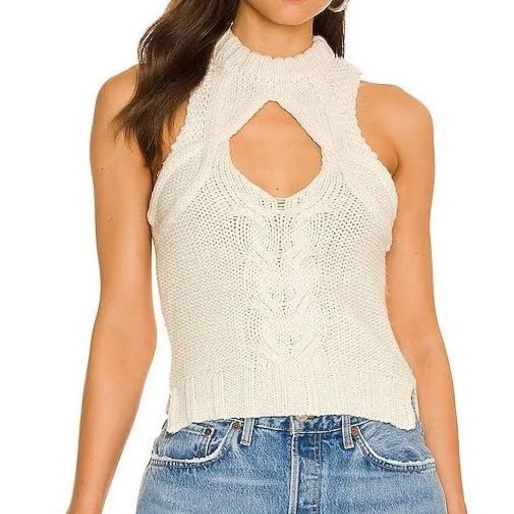 For Love & Lemons Keke Cable Knit Tank in Cream Size Medium